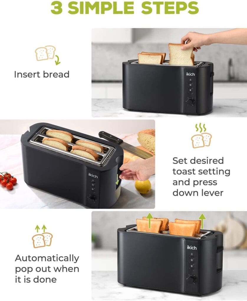 IKICH Toaster 2 Long Slot, Toaster 4 Slice Stainless Steel eGuriro the smart choice for